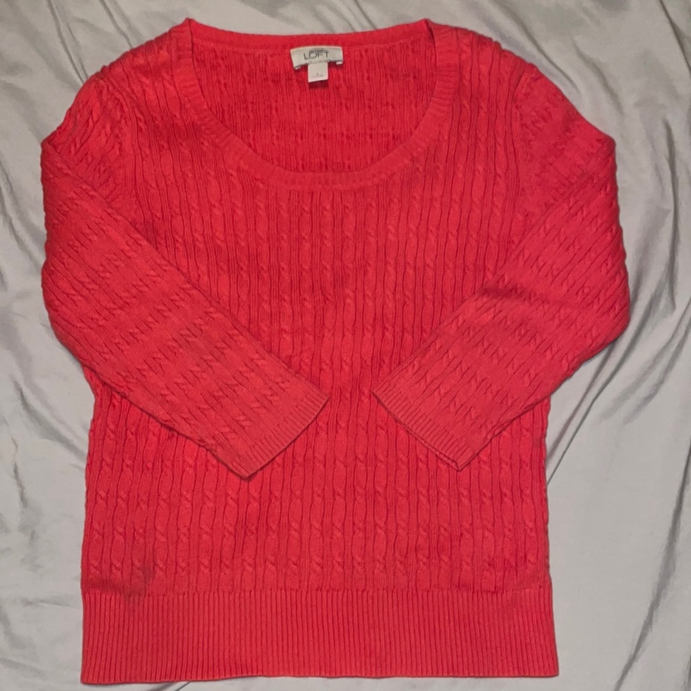 LOFT Knit 3/4 Sleeve Sweater - Salmon Orange - Large